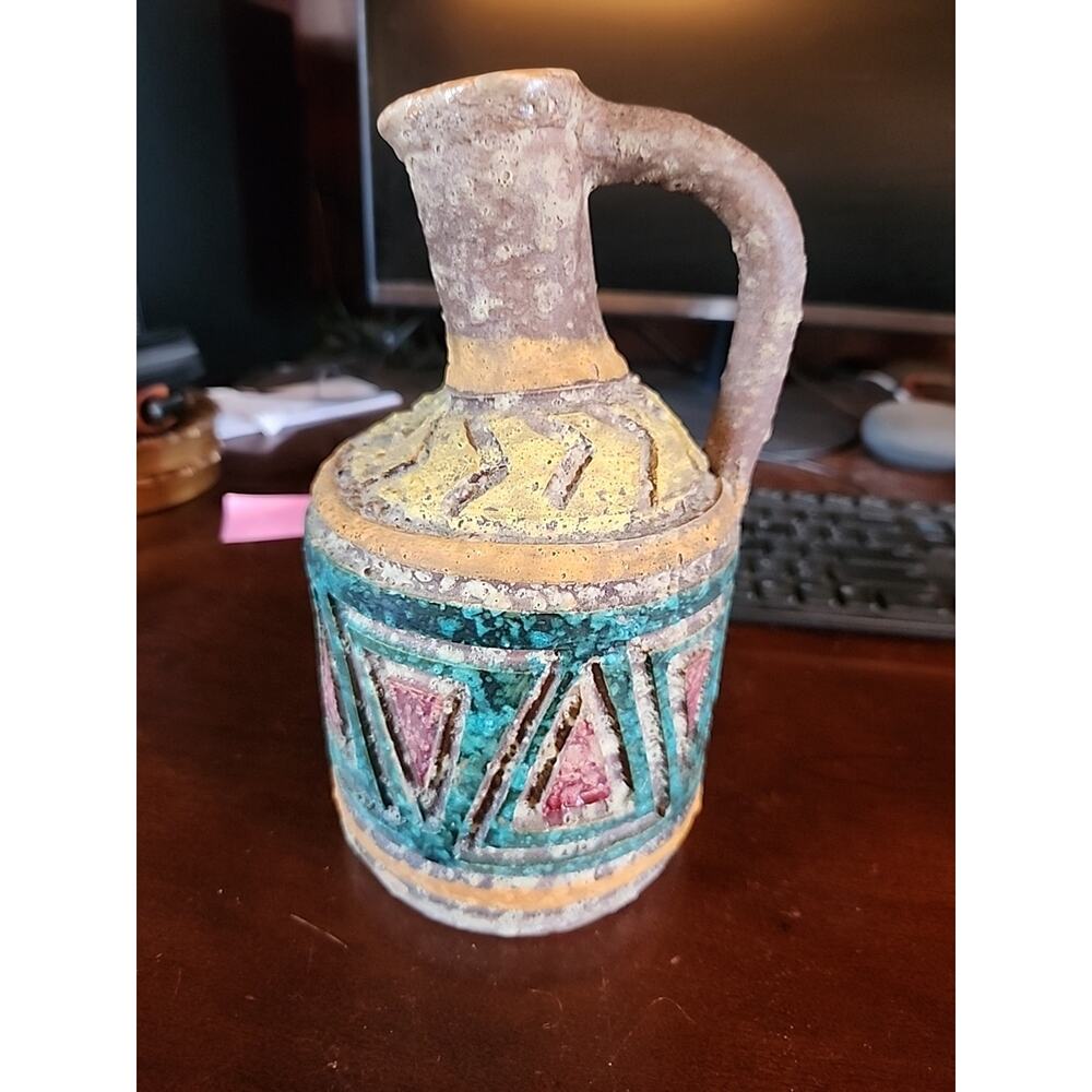 BITOSSI LONDI Multicolored Lava Pottery Pitcher Vessel Made In Italy 8.5” Tall